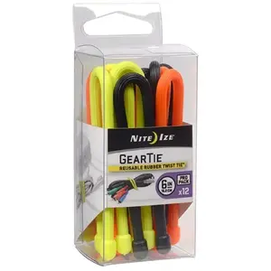 Kabeļu organizators NITEIZE Gear Tie Original 6" gumijas, dažādu krāsu komplekts 12 gab. (GTPP6-A1-R8)