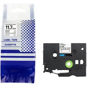 Heat-shrink tube label HSe-231 12 mm × 1.5 m black on white — replacement for Brother