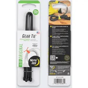 Kabeļu sakārtošanas lente NITEIZE Gear Tie 6 (2 gab.), elastīga atkārtoti lietojama, melna