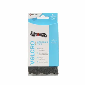 Aizdares siksniņa ar līplenti Velcro VEL-EC60388, 200 x 12 mm, melna, 6 gab.