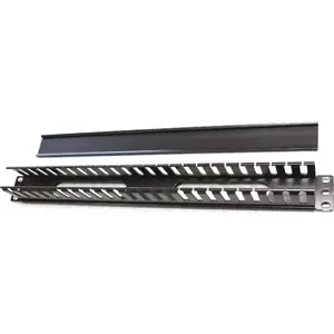 19" 1U kabeļu organizators OEM, metāla rāmis ar plastmasas pārsegu, caurlaidīgas atveres 40×50 mm, melns