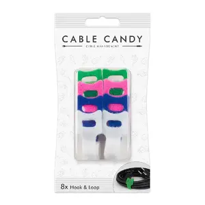 Cable holder CANDY CC006 — 8‑piece cable organizer, colours: blue, green, pink, white