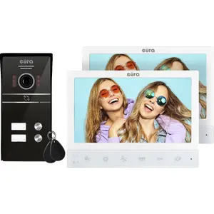 Видеодомофон Eura VDP-80C5 — 2× 7" LCD, камера 1080p FHD, поддержка 2 входов, RFID-ридер, накладной, белый
