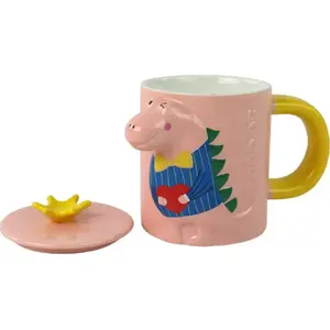 Children's Cup with Lid LEANToys Dino 400 ml, Pink