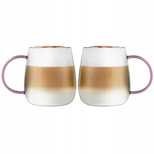 Glass cup set Vialli Design Bolla, 2 pieces, 400 ml, pink handle