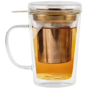 Glass double-walled cup with stainless steel infuser 300 ml — Vialli Design Amo