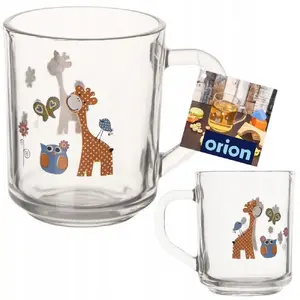 Glass Mug ORION ŻYRAFA 230 ml — novelty giraffe design, heat-resistant drinking glass