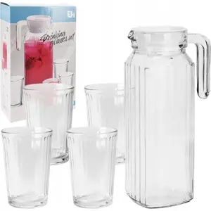 Glass Jug with Lid and 4 Glasses Set 1.1 L jug, 190 ml glasses — Excellent Houseware