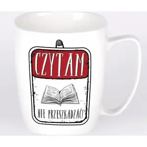 Ceramic Mug Nadwyraz.com model 494122, white, printed 'Czytam - nie przeszkadzać!'
