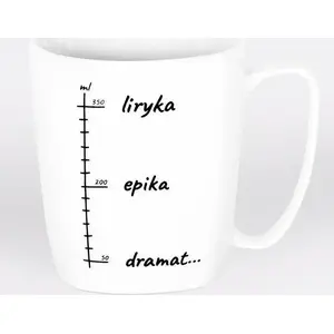 Ceramic Mug Nadwyraz.com model 494127 — white, printed text 'Liryka, epika, dramat...'