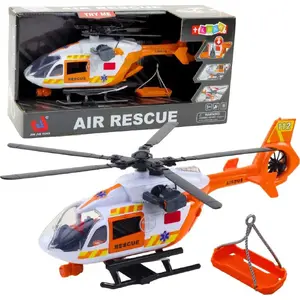 Toy rescue helicopter LEANToys 1:14 scale with hook, stretcher, lights and sounds