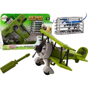 Игрушечный самолет-транспорт с клеткой для динозавра, LEANToys модель 18703 — зеленый, разбираемый