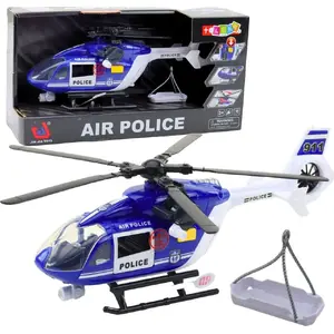 Toy Police Helicopter LEANToys 1:14 scale with Hook, Rescue Stretcher, Lights and Sounds