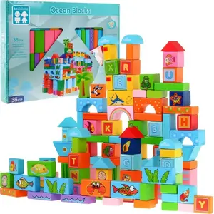 Wooden Building Block Set 100 pcs, No name ZDR.BLLN-3409 — mixed shapes for construction play