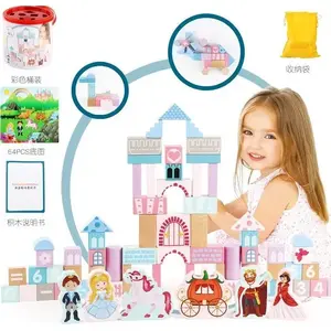 Wooden building blocks set Ramiz 'Princess in the Castle' with shape sorter, wooden toy set for girls