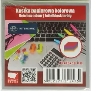Paper Note Cube INTERDRUK 85×85×50 mm — colored sticky notes (162631)