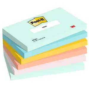 Note paper pad Post-It 3M 655-6-BEA — Rectangle 127×76 mm, 100 sheets, assorted colors