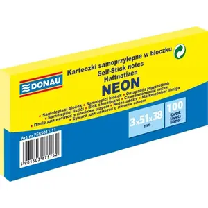 Adhesive Note Pads Donau 38×51 mm, 100 sheets, Neon Yellow, pack of 3