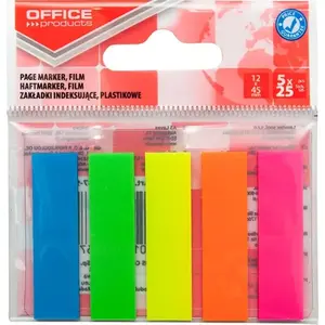 Office Products index tabs standard PP 12×45 mm, 5×25 sheets, hanging pack, mixed colors