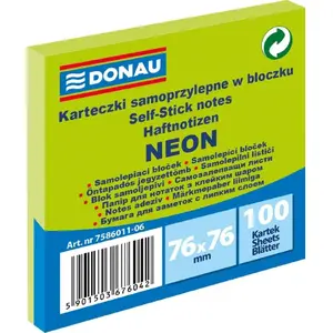 Self-adhesive Note Pads Donau 76 x 76 mm, 100 sheets, neon green