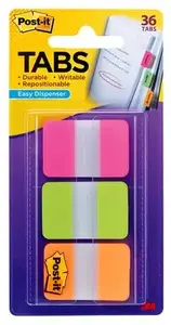 Post-IT 3M 686-PGO Blank Tab Index, 25.4×38.1 mm, Green/Orange/Pink