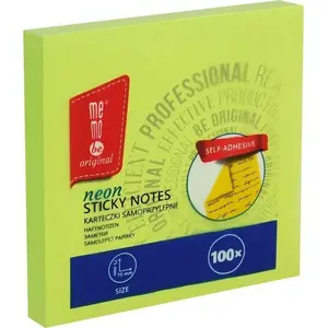 Self-adhesive note pad MemoBe 75×75 mm, 100 sheets, neon