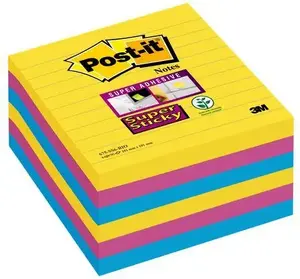 Notepad Post-it Super Sticky 675-SS6RIO-EU, lined, Rio de Janeiro palette, 101×101 mm, 6×90 sheets