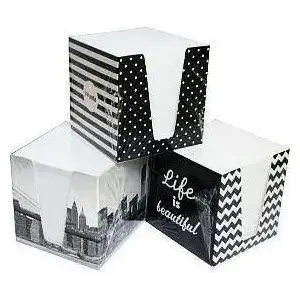 INTERDRUK paper note cube, white, in cardboard dispenser