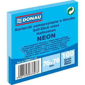 Self-adhesive Note Pad Donau 76 x 76 mm 100 sheets Neon Blue (Donau 7586011-10)