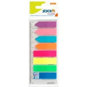 Adhesive index tabs Stickn model 21346 — self-adhesive page markers, mix of 8 colors with integrated ruler