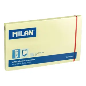 Note paper pad Milan 85501 — rectangular yellow 76×127 mm, 100 self-adhesive sheets