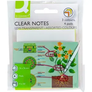 Self-adhesive notes Q-Connect KF10371, translucent, 76×76 mm, 4 pads × 50 sheets, mixed colors