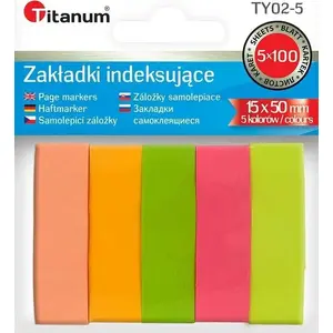 Яркие индекс‑закладки Titanum 15 x 50 мм, 5 цветов, 5 x 100 листов