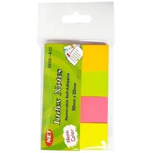 Index tabs NET neon 4×50 sheets — adhesive page markers, assorted neon colors