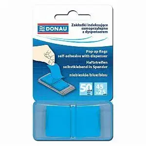 Index Tabs with Dispenser Donau 45×25 mm PP, 50 tabs, blue