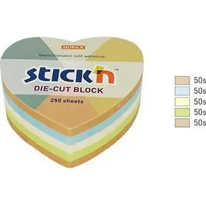 Stickn adhesive notes, heart shape, 64 × 67 mm, mixed 5 pastel + recycled colors, 250 sheets, Stick'n 21837