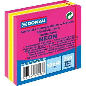 Self-adhesive Notes Donau 50×50 mm, 1 pack of 250 sheets, neon-pastel mix, pink tones