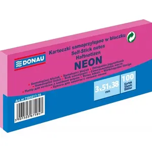 Self-adhesive note pads Donau 38×51 mm neon pink 100 sheets, pack of 3
