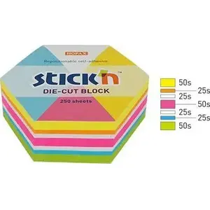 Sticky Notes pad Stickn 61×70 mm hexagon, mix 5 colors neon + white, 250 sheets