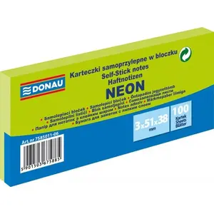 Self-adhesive note pads Donau 38 x 51 mm, neon green, 100 sheets, pack of 3
