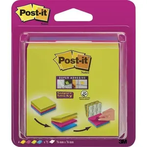 Self-adhesive note cube Post-It 3M Super Sticky 76×76 mm, 4 pads × 75 sheets, mixed colors