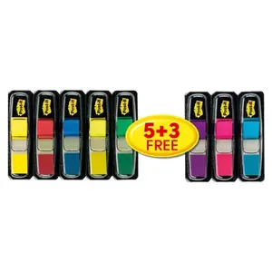 Adhesive page flags Post-It 3M set, polypropylene (PP) tabs 11.9 x 43.1 mm, 5x35 + 3x35 free