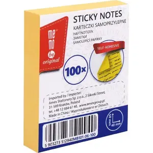 Sticky note pad MemoBe 40×50 mm, 100 sheets, yellow