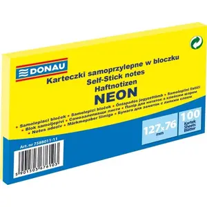Adhesive note pads Donau 127x76 mm neon yellow 100 sheets Donau 7588011-11