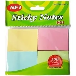 Self-adhesive Notes NET 38×50 mm Pastel — 4 pads × 100 sheets