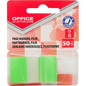 Index Tabs Office Products 25×43 mm PP, 50 sheets, blister pack, green