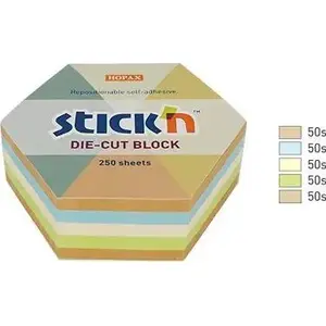 Stickn Stick'n hexagonal sticky notes 61×70 mm mix of 5 pastel colors + recycled paper, 250 sheets