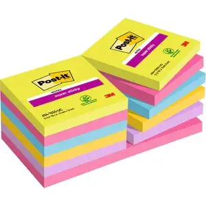 Pašlīmējošās piezīmes Post-IT 654-12SS-UC — kvadrātveida 76×76 mm, 90 lapas, krāsu komplekts: zila/zaļa/rozā/violeta/dzeltena