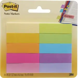 Index Tabs 3M Post-it 670-10AB Paper 12.7×44.4 mm Neon, 10 pads × 50 sheets