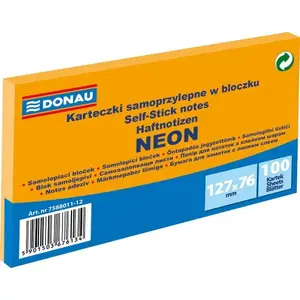 Self-adhesive memo pads Donau 127×76 mm, 100 sheets, neon orange